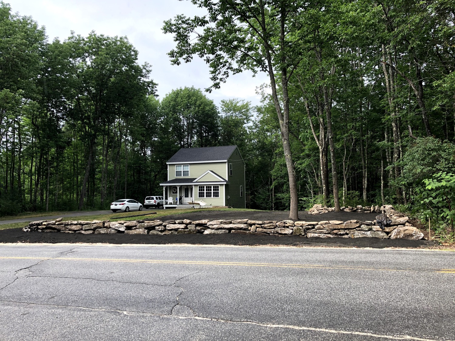 Gray Maine Retaining Wall & Lawn Install